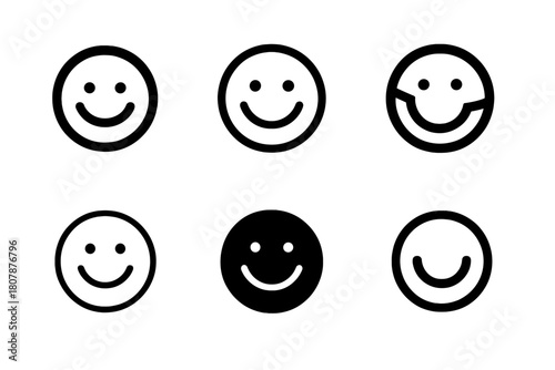 Smiling Logo Variations. Smiling. Icon set. Set Logo of smiling: smile curve within circle. harmonious logo variations of the same emblematic concept, each