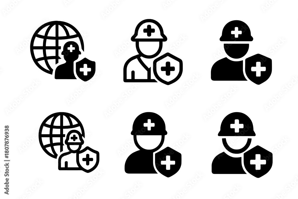 Fototapeta premium Global Preparedness Logos. Global preparedness. Icon set. Set Logo of Global preparedness: Disaster response team. harmonious logo variations of the same