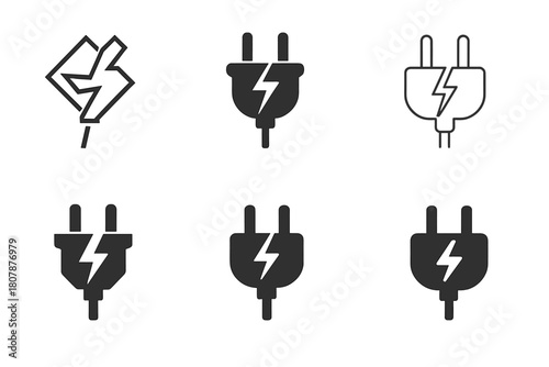 Electrical Risks Logos. Electrical risks. Icon set. Set Logo of Electrical risks: Broken electrical equipment. harmonious logo variations of the same