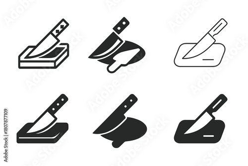 Carving Knife Logos. Carving knife. Icon set. Set Logo of Carving knife: Chef?s carving knife. harmonious logo variations of the same emblematic concept, each