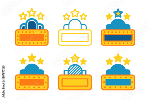 Hollywood Boulevard Logos. Hollywood Boulevard. Icon set. Set Logo of Hollywood Boulevard: clapboard merged with boulevard map grid. harmonious logo variations