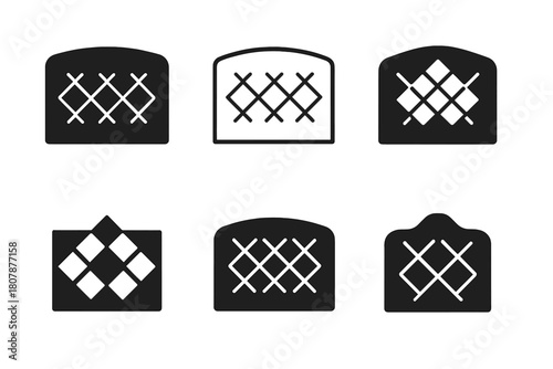 Headboard Logo Variations. Headboard panel. Icon set. Set Logo of headboard panel: arched headboard form. harmonious logo variations of the same emblematic
