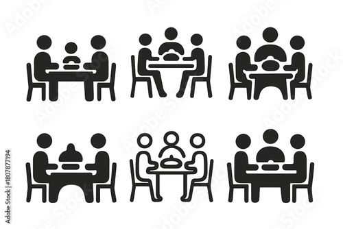 Family Meal Icons. Sharing a family meal. Icon set. Set Logo of sharing a family meal: plate with heart-shaped food. harmonious logo variations of the same