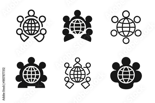 Collectivist Logo Variations. Collectivist. Icon set. Set Logo of collectivist: shared tree with multiple hands holding roots. harmonious logo variations of