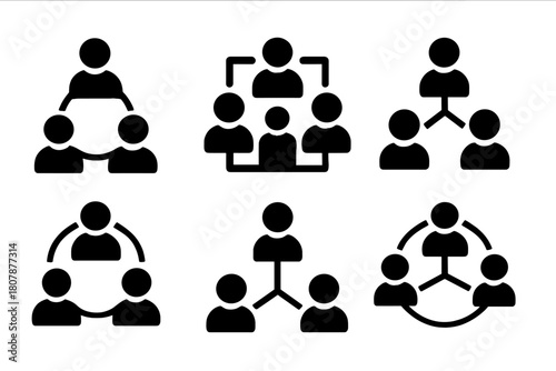 Digital Team Collaboration Icons. Leadership in the digital transformation of businesses. Icon set. Set Logo of Team Collaboration: People connected with