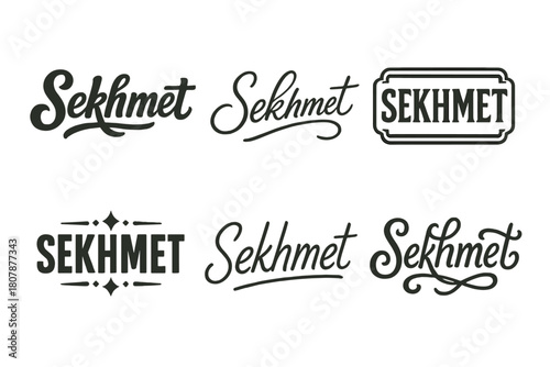 Sekhmet Lettering Variations. Sekhmet Goddess. Set lettering. harmonious lettering variations of the same emblematic concept, each with different artistic