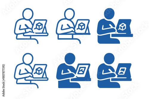 Prototyping Logo Variations. A Business Team Creating a Product Prototype in a Design Studio. Icon set. Set Logo of Product Prototyping: designer sketching on