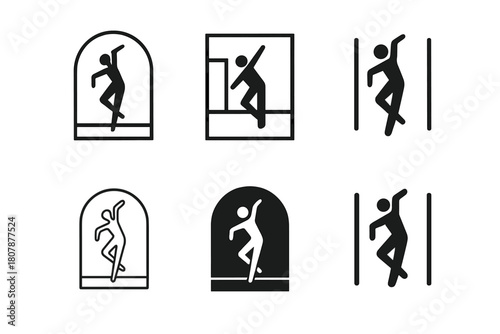 Modern Dance Emblems. A dancer practicing modern dance moves in an open studio. Icon set. Set Logo of a dancer practicing modern dance moves in an open studio: