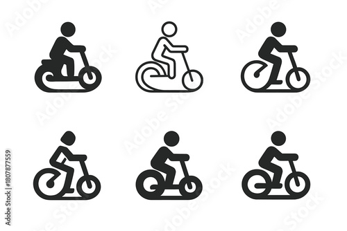 Scooter Logo Variations. Riding a scooter. Icon set. Set Logo of Riding a Scooter: scooter parked beside city street. harmonious logo variations of the same