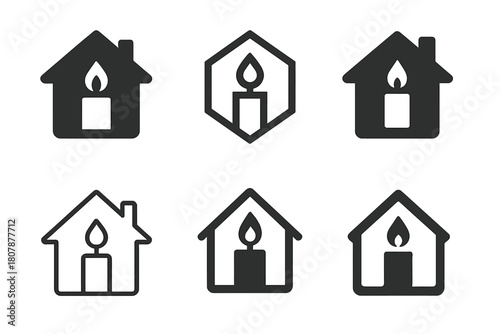 Candlelight Logo Variations. Home activities. Icon set. Set Logo of home activities: candlelight. harmonious logo variations of the same emblematic concept,