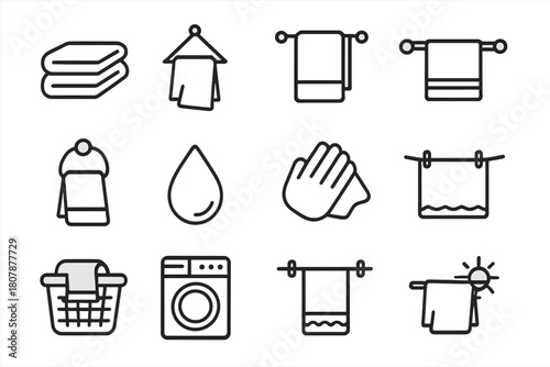 Wet Towel Icons. Wet towel. Icon set. Set Logo of Wet Towel: towel corner wringing out water. harmonious logo variations of the same emblematic concept, each