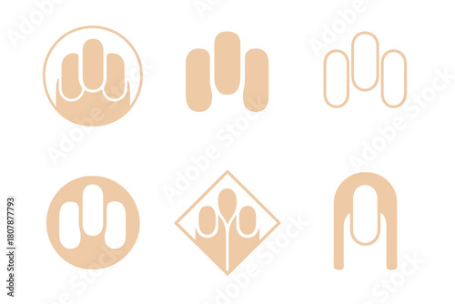 Natural Nail Icons. Natural nails. Icon set. Set Logo of natural nails: nude nail color swatch palette. harmonious logo variations of the same emblematic