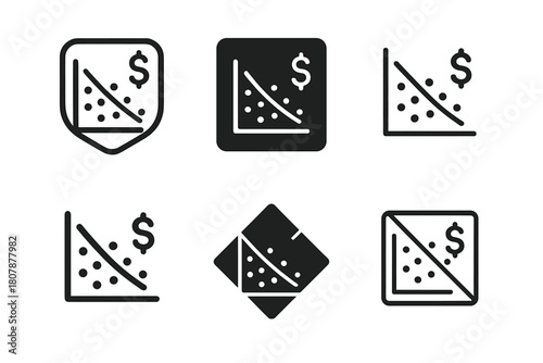 Retail Trend Icons. Retail trend graph. Set Logo of Retail trend graph: Price elasticity scatter plot. Icon set. harmonious logo variations of the same