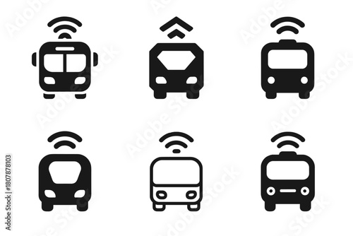 Autonomous Transport Icons. autonomous public transport. Icon set. Set Logo of autonomous public transport: AI navigation system. harmonious logo variations of