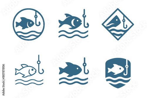 Sustainable Fishing Icons. Sustainable fishing. Icon set. Set Logo of sustainable fishing: reef protection icon. harmonious logo variations of the same