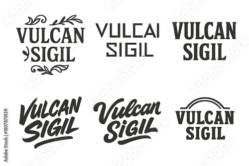 Vulcan Sigil Variations. Vulcan Sigil. Set lettering. harmonious lettering variations of the same emblematic concept, each with different artistic