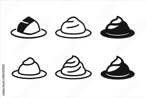 Mashed Potato Emblems. Mashed potato mound. Icon set. Set Logo of mashed potato mound: elegant dining plate with creamy mashed potato dome. harmonious logo