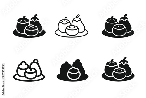 Stuffed Vegetables Icons. Stuffed vegetables. Icon set. Set Logo of Stuffed vegetables: Stuffed zucchini. harmonious logo variations of the same emblematic