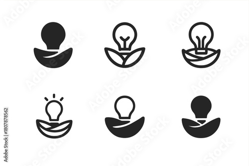 Business Incubator Logos. Business incubator. Icon set. Set Logo of business incubator: seedling sprouting from digital network base. harmonious logo