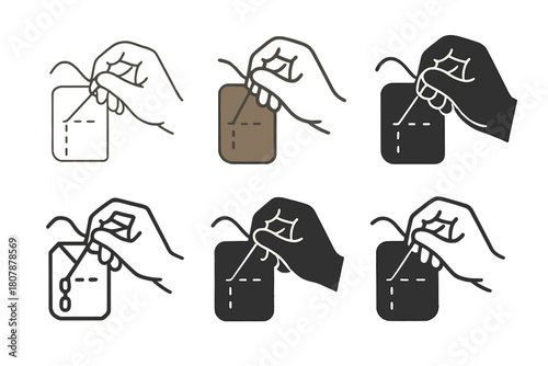 Leatherworking Logo Variations. Craftsmanship and manual labor in the arts. Icon set. Set Logo of Leatherworking: hand sewing a leather strap. harmonious logo