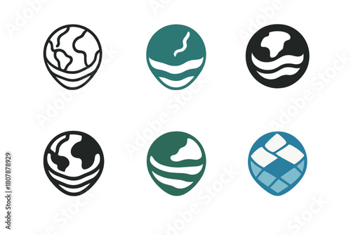 Geoid Logo Variations. Geoid. Icon set. Set Logo of geoid: contour lines forming Earth?s gravitational field. harmonious logo variations of the same emblematic