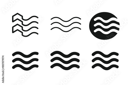 Postmark Logo Set. Postmark ink. Icon set. Set Logo of cancellation mark: wavy postal lines. harmonious logo variations of the same emblematic concept, each