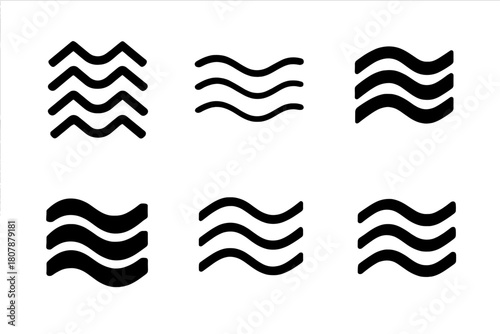 Postmark Logo Set. Postmark ink. Icon set. Set Logo of cancellation mark: wavy postal lines. harmonious logo variations of the same emblematic concept, each