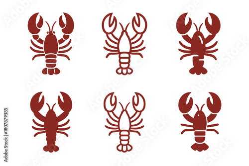 Lobster Logo Variations. Lobster. Icon set. Set Logo of Lobster: Lobster tail. harmonious logo variations of the same emblematic concept, each with different