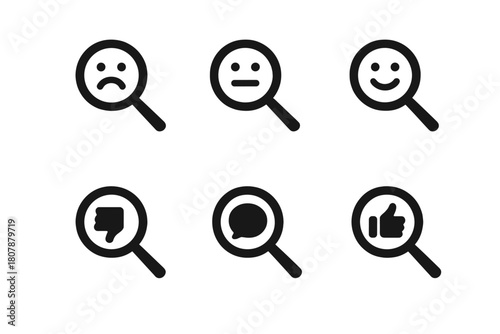 Feedback Icon Set. Feedback tone perception. Icon set. Set Logo of Thumbs Up: Positive feedback. Flat solid, Symmetrical form, Stylized detail, Iconic shape,