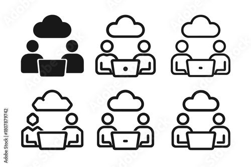Remote Work Logo Set. Remote and hybrid workplaces. Icon set. Set Logo of Remote and hybrid workplaces: coworking space connection. harmonious logo variations