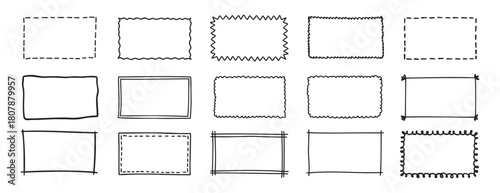 doodle hand drawn rectangle frames set. rectangle shape. Scribble pencil square empty text box. Line border design elements.