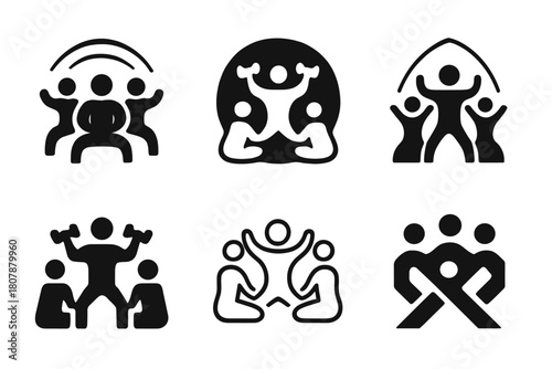Exercise Benefits Icons. The benefits of physical exercise. Icon set. Set Logo of The benefits of physical exercise: Running figure. harmonious logo variations