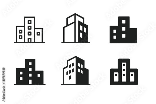 Real Estate Logos. Investing in real estate. Icon set. Set Logo of Investing in real estate: City skyline. harmonious logo variations of the same emblematic
