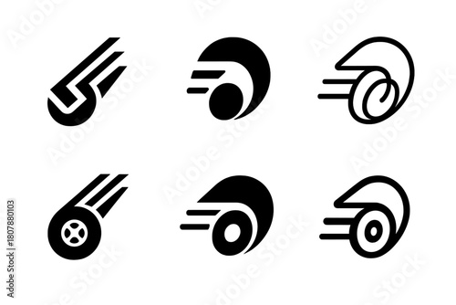 Roller Skate Stop Icons. Roller skate stopper. Icon set. Set Logo of roller skate stopper: smooth rolling stop motion. harmonious logo variations of the same