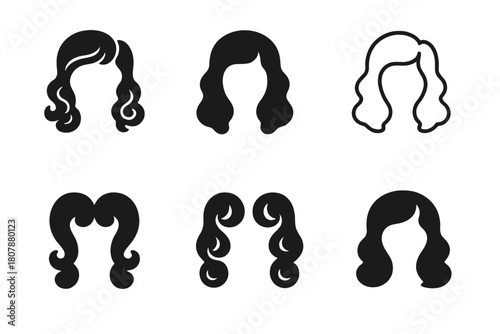 Vintage Hairstyles Icons. old-school hairstyles. Icon set. Set Logo of old-school hairstyles: vintage curls and waves. harmonious logo variations of the same