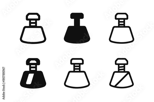 Roller Skate Stopper Logos. Roller skate stopper. Icon set. Set Logo of roller skate stopper: brake block with bolt. harmonious logo variations of the same