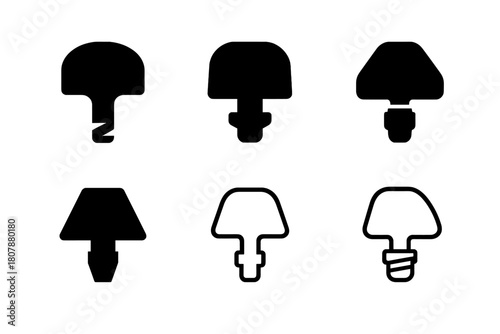 Roller Skate Stopper Logos. Roller skate stopper. Icon set. Set Logo of roller skate stopper: brake block with bolt. harmonious logo variations of the same