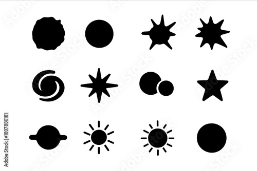 Star Types Icons. Types of stars. Solid icon set of Types of stars: red giant, white dwarf, neutron star, supernova, protostar, main sequence star, binary