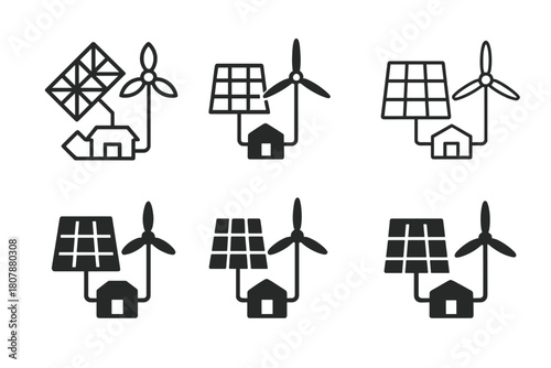 Microgrid System Logos. Microgrid systems. Icon set. Set Logo of Microgrid systems: Renewable sources integration. harmonious logo variations of the same