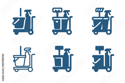 Cleaner Logo Variations. Cleaner. Icon set. Set Logo of cleaner: vacuum cleaner silhouette. harmonious logo variations of the same emblematic concept, each