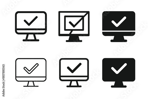 Accessible UI Logo Set. Accessible user interface (UI) design. Icon set. Set Logo of accessible user interface (UI) design: computer screen with checkmark.