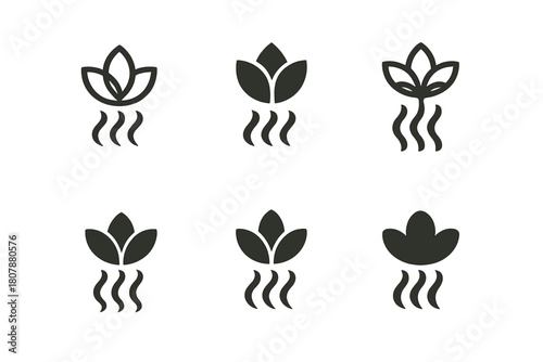 Aromatherapy Logo Variations. Aromatherapy. Icon set. Set Logo of aromatherapy: essential oil bottle with gentle vapor lines. harmonious logo variations of the