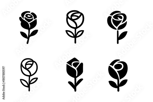 Flower Logo Variations. Flowers. Icon set. Set Logo of Flowers: Bouquet. harmonious logo variations of the same emblematic concept, each with different