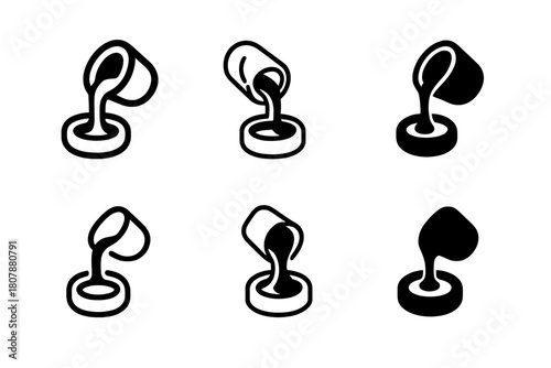 Jewelry Logo Designs. Creating jewelry. Icon set. Set Logo of creating jewelry: molten metal pouring into ring mold. harmonious logo variations of the same