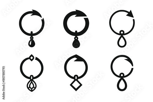 Upcycled Jewelry Icons. upcycled fashion accessories. Icon set. Set Logo of upcycled fashion accessories: jewelry crafted from reused metals. harmonious logo