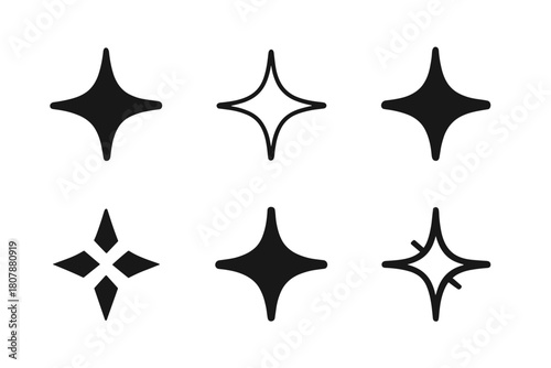 Starburst Logo Variations. Bright light in dark. Icon set. Set Logo of bright light in dark: starburst symbol. harmonious logo variations of the same
