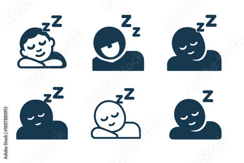 Sleep Logo Variations. Sleep-induced relaxation. Icon set. Set Logo of Sleep-induced relaxation: person sleeping peacefully. harmonious logo variations of the