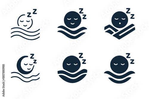 Sleep Logo Variations. Sleep-induced relaxation. Icon set. Set Logo of Sleep-induced relaxation: person sleeping peacefully. harmonious logo variations of the