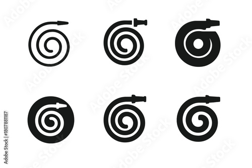 Hose Logo Variations. Hose. Icon set. Set Logo of hose: sprinkler head. harmonious logo variations of the same emblematic concept, each with different artistic
