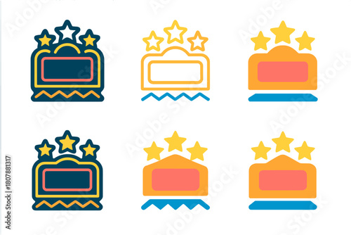 Hollywood Boulevard Logos. Hollywood Boulevard. Icon set. Set Logo of Hollywood Boulevard: clapboard merged with boulevard map grid. harmonious logo variations